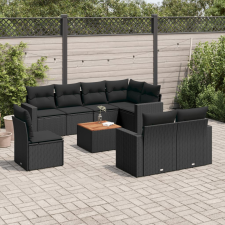 vidaXL 9 részes fekete polyrattan kerti ülőgarnitúra párnákkal kerti bútor