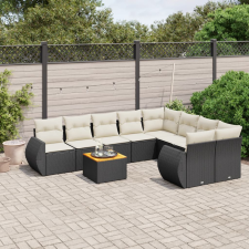 vidaXL 9 részes fekete polyrattan kerti ülőgarnitúra párnákkal kerti bútor