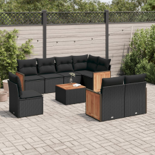 vidaXL 9 részes fekete polyrattan kerti ülőgarnitúra párnákkal kerti bútor