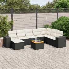 vidaXL 9 részes fekete polyrattan kerti ülőgarnitúra párnákkal kerti bútor
