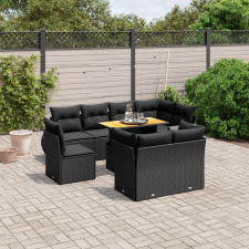 vidaXL 9 részes fekete polyrattan kerti ülőgarnitúra párnákkal kerti bútor