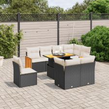 vidaXL 9 részes fekete polyrattan kerti ülőgarnitúra párnákkal kerti bútor