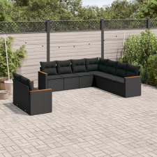 vidaXL 9 részes fekete polyrattan kerti ülőgarnitúra párnákkal kerti bútor
