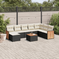 vidaXL 9 részes fekete polyrattan kerti ülőgarnitúra párnákkal kerti bútor
