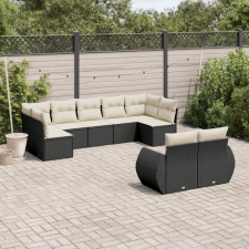 vidaXL 9 részes fekete polyrattan kerti ülőgarnitúra párnákkal kerti bútor