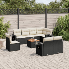 vidaXL 9 részes fekete polyrattan kerti ülőgarnitúra párnákkal kerti bútor