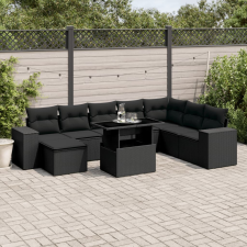 vidaXL 9 részes fekete polyrattan kerti ülőgarnitúra párnákkal kerti bútor
