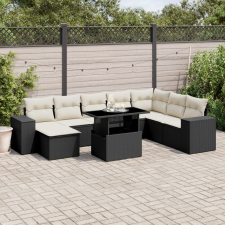 vidaXL 9 részes fekete polyrattan kerti ülőgarnitúra párnákkal kerti bútor