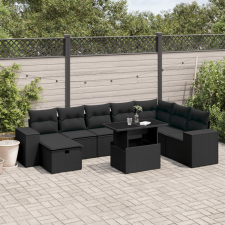 vidaXL 9 részes fekete polyrattan kerti ülőgarnitúra párnákkal kerti bútor