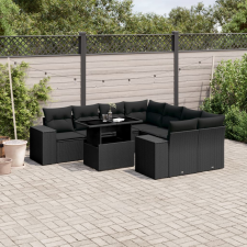 vidaXL 9 részes fekete polyrattan kerti ülőgarnitúra párnákkal kerti bútor