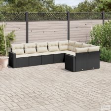 vidaXL 9 részes fekete polyrattan kerti ülőgarnitúra párnákkal kerti bútor