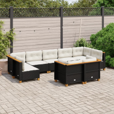 vidaXL 9 részes fekete polyrattan kerti ülőgarnitúra párnákkal kerti bútor