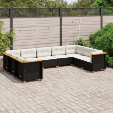 vidaXL 9 részes fekete polyrattan kerti ülőgarnitúra párnákkal kerti bútor