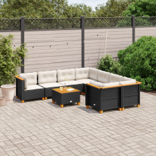 vidaXL 9 részes fekete polyrattan kerti ülőgarnitúra párnákkal kerti bútor