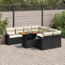 vidaXL 9 részes fekete polyrattan kerti ülőgarnitúra párnákkal kerti bútor