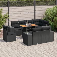 vidaXL 9 részes fekete polyrattan kerti ülőgarnitúra párnákkal kerti bútor