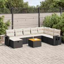 vidaXL 9 részes fekete polyrattan kerti ülőgarnitúra párnákkal kerti bútor