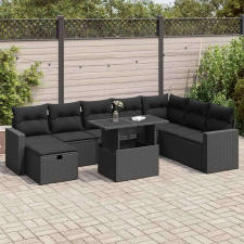 vidaXL 9 részes fekete polyrattan kerti ülőgarnitúra párnákkal kerti bútor