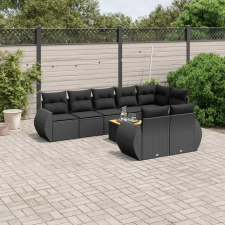 vidaXL 9 részes fekete polyrattan kerti ülőgarnitúra párnákkal kerti bútor