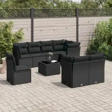 vidaXL 9 részes fekete polyrattan kerti ülőgarnitúra párnákkal kerti bútor