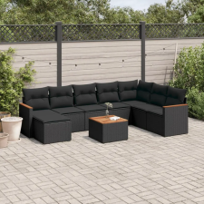 vidaXL 9 részes fekete polyrattan kerti ülőgarnitúra párnákkal kerti bútor