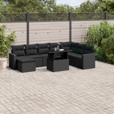 vidaXL 9 részes fekete polyrattan kerti ülőgarnitúra párnákkal kerti bútor