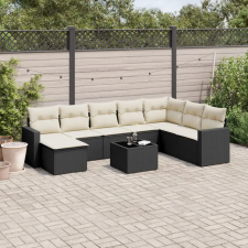 vidaXL 9 részes fekete polyrattan kerti ülőgarnitúra párnákkal kerti bútor