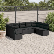 vidaXL 9 részes fekete polyrattan kerti ülőgarnitúra párnákkal kerti bútor