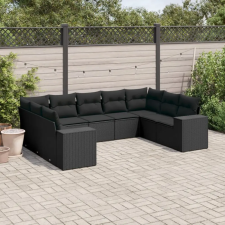 vidaXL 9 részes fekete polyrattan kerti ülőgarnitúra párnákkal kerti bútor
