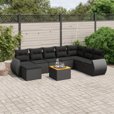 vidaXL 9 részes fekete polyrattan kerti ülőgarnitúra párnákkal kerti bútor
