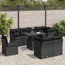 vidaXL 9 részes fekete polyrattan kerti ülőgarnitúra párnákkal kerti bútor