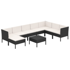 vidaXL 9 részes fekete polyrattan kerti ülőgarnitúra párnákkal (3094424) kerti bútor
