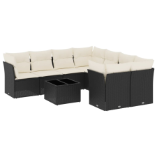 vidaXL 9 részes fekete polyrattan kerti ülőgarnitúra párnákkal (3217316) kerti bútor