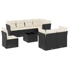 vidaXL 9 részes fekete polyrattan kerti ülőgarnitúra párnákkal (3217936) kerti bútor