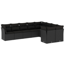 vidaXL 9 részes fekete polyrattan kerti ülőgarnitúra párnákkal (3218165) kerti bútor