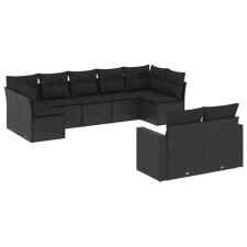 vidaXL 9 részes fekete polyrattan kerti ülőgarnitúra párnákkal (3219405) kerti bútor