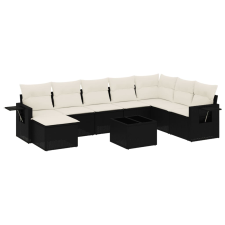 vidaXL 9 részes fekete polyrattan kerti ülőgarnitúra párnákkal (3220565) kerti bútor