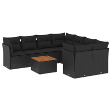 vidaXL 9 részes fekete polyrattan kerti ülőgarnitúra párnákkal (3223528) kerti bútor
