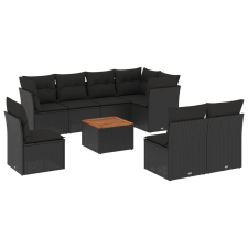 vidaXL 9 részes fekete polyrattan kerti ülőgarnitúra párnákkal (3223682) kerti bútor