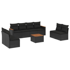 vidaXL 9 részes fekete polyrattan kerti ülőgarnitúra párnákkal (3225894) kerti bútor
