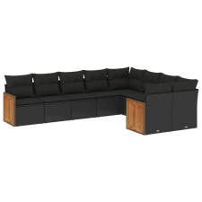 vidaXL 9 részes fekete polyrattan kerti ülőgarnitúra párnákkal (3227980) kerti bútor