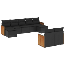 vidaXL 9 részes fekete polyrattan kerti ülőgarnitúra párnákkal (3228078) kerti bútor