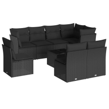 vidaXL 9 részes fekete polyrattan kerti ülőgarnitúra párnákkal (3249604) kerti bútor