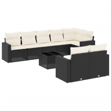 vidaXL 9 részes fekete polyrattan kerti ülőgarnitúra párnákkal (3251563) kerti bútor