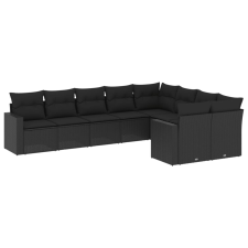 vidaXL 9 részes fekete polyrattan kerti ülőgarnitúra párnákkal (3251772) kerti bútor