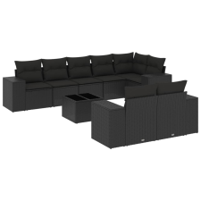 vidaXL 9 részes fekete polyrattan kerti ülőgarnitúra párnákkal (3255162) kerti bútor
