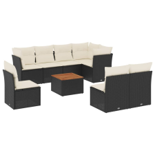 vidaXL 9 részes fekete polyrattan kerti ülőgarnitúra párnákkal (3256014) kerti bútor
