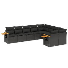 vidaXL 9 részes fekete polyrattan kerti ülőgarnitúra párnákkal (3259542) kerti bútor
