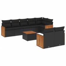 vidaXL 9 részes fekete polyrattan kerti ülőgarnitúra párnákkal (3260235) kerti bútor