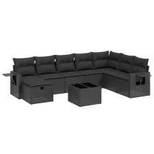 vidaXL 9 részes fekete polyrattan kerti ülőgarnitúra párnákkal (3263901) kerti bútor